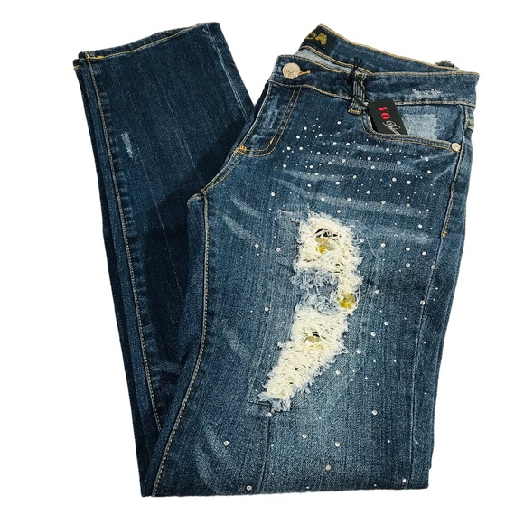 Virgin Only Distressed & Jeweled Skinny Jeans - Picture 4 of 5